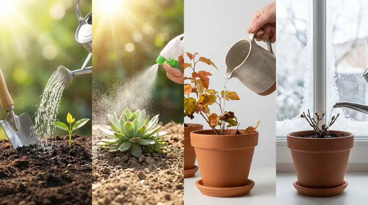 植え替え後の水やり開始時期【季節別の目安】