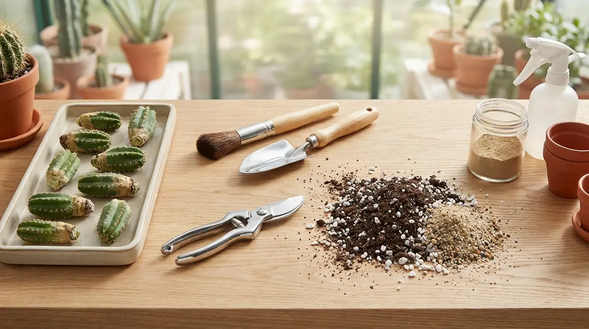 サボテン挿し木に必要な道具と土の準備