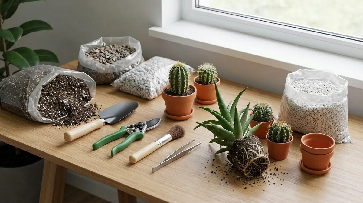 サボテン株分けに必要な道具と土の準備